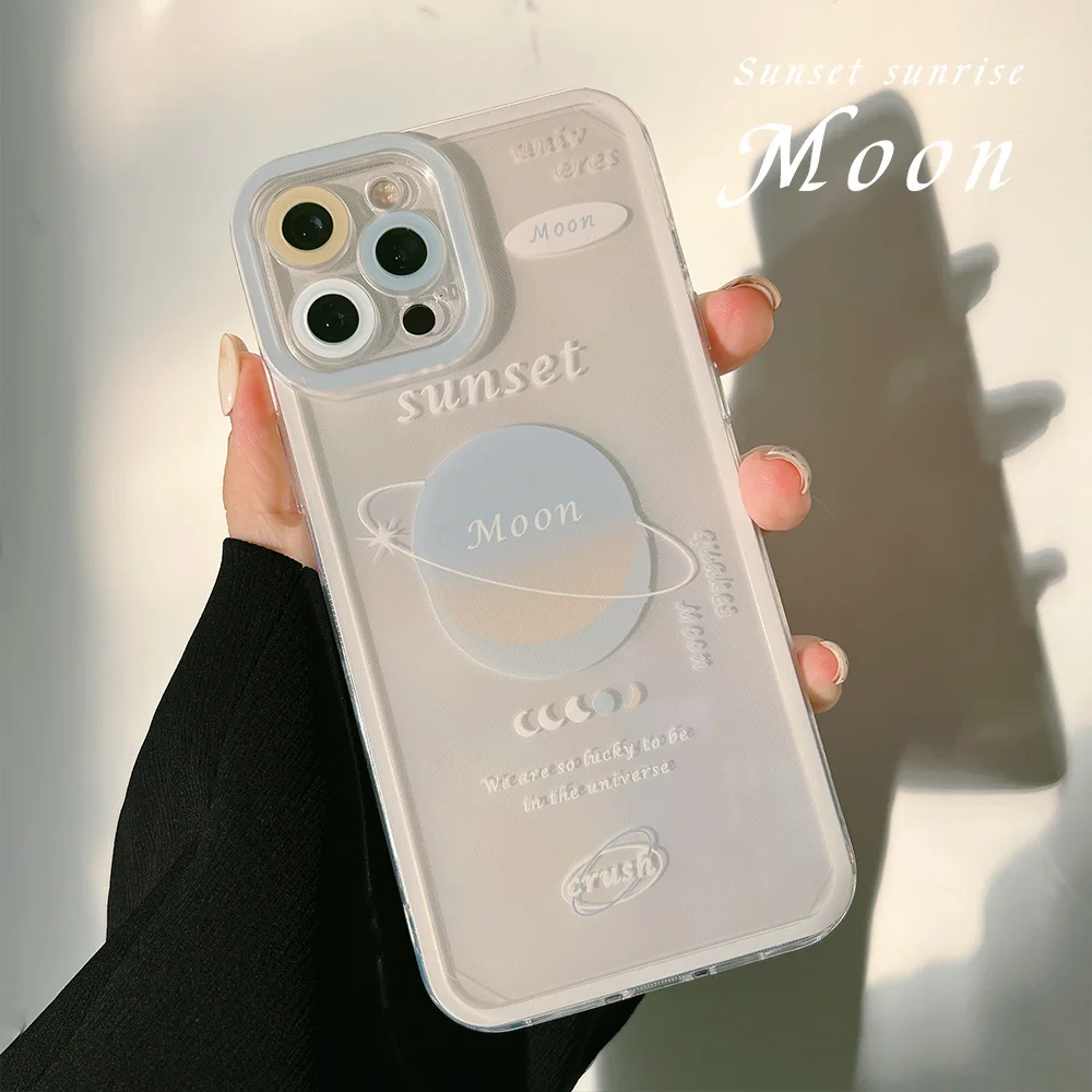 

Art Retro Sunset Moon Transparent Phone Case For iPhone 13 12 11 Pro Max Mini X Xs Max Xr 7 8 Puls Cases Soft Silicone Cover