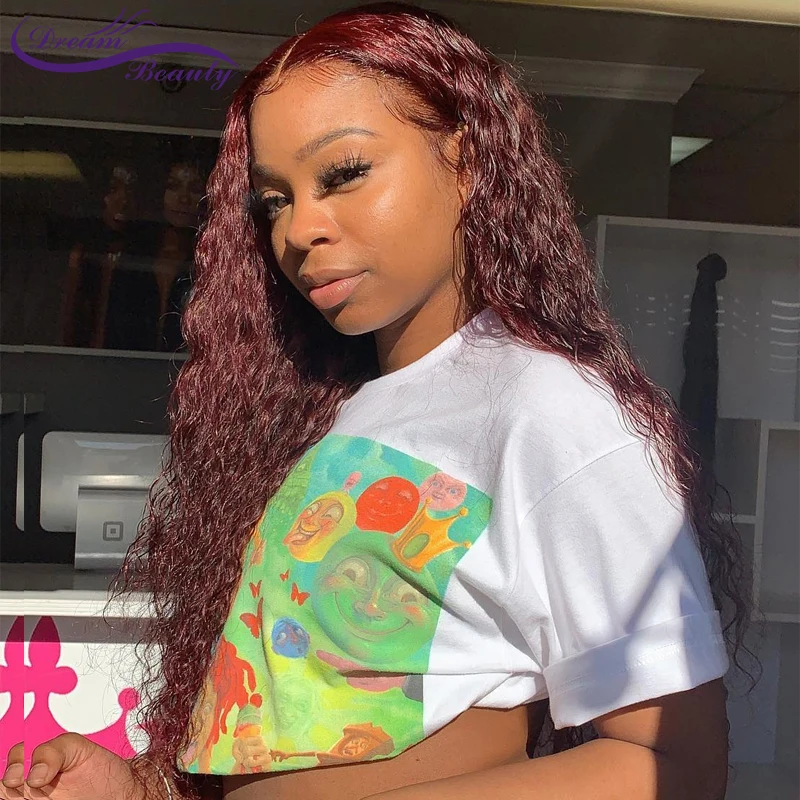 

180% Burgundy Lace Front Human Hair Colored #99j Preplucked Lace Frontal Wigs For Black Women Brazilian Wigs Curly Remy Hair