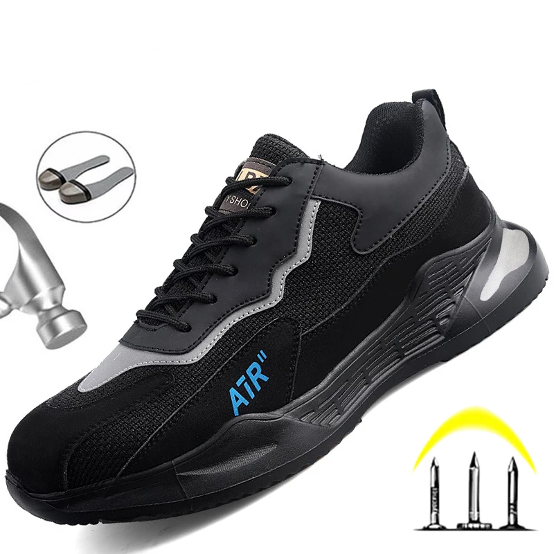 

Нескользящая защитная обувь для мужчин, рабочие ботинки со стальным носком, защитные ботинки с защитой от пирсинга, Мужская Строительная об...