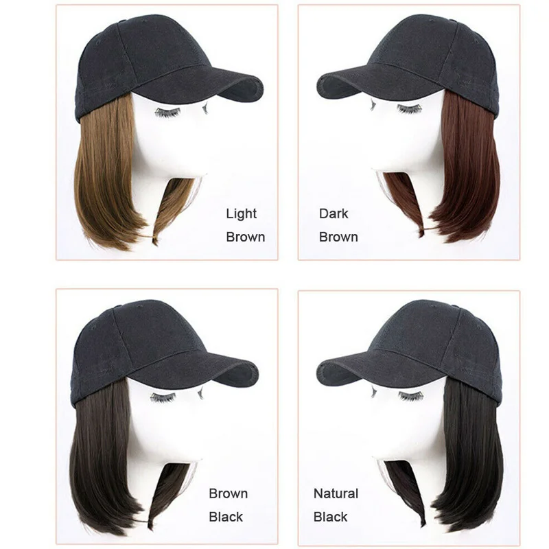 Baseball Hat with Short Hair Wigs Bob Hair Synthetic Hat for Women Summer Short Straight Hair Heat Resistant Fiber 2023 New images - 6