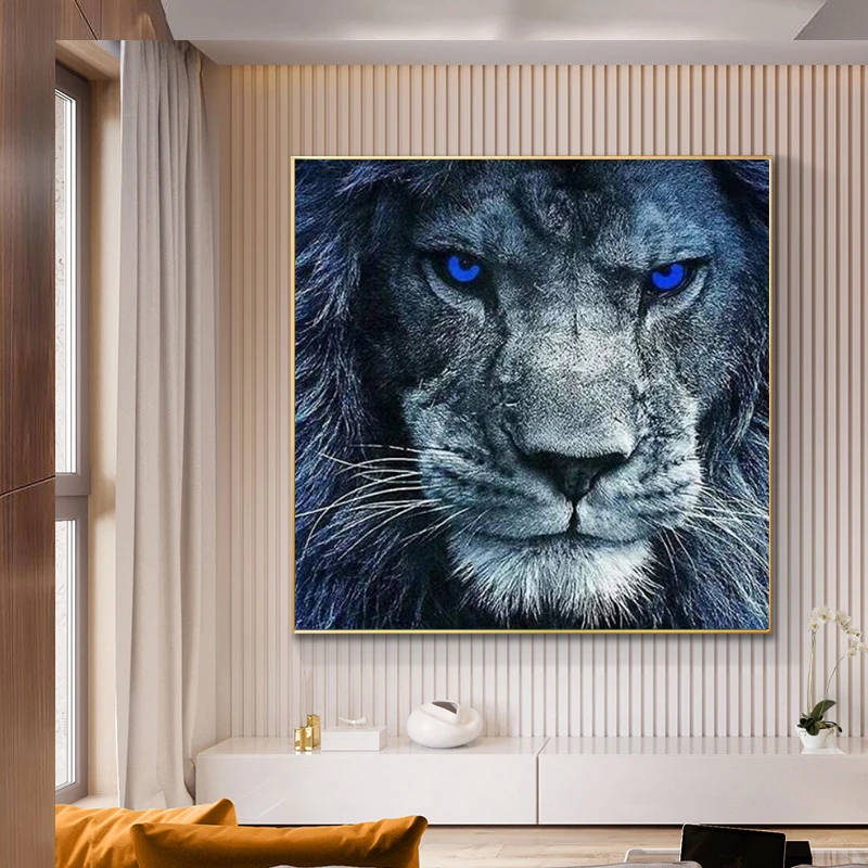 

Blue eyes Lion Picture Animal Picture Canvas Painting Oil Painting Poster Modern Wall Art Picture in Livingroom Home Decor