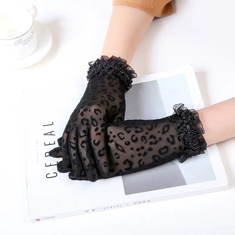 

Party Sexy Dressy Gloves Women High Quality Leopard Print Lace Gloves Paragraph Wedding Gloves Mittens Accessories Full