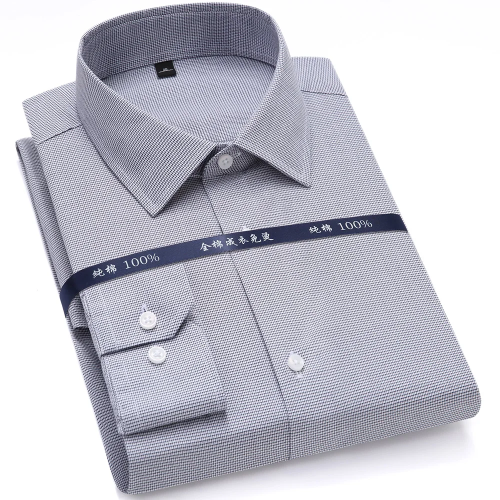 Top Quality Mens Formal Dress Shirts Long Sleeve White Pure Cotton Business Slim Fit Plus Size Office Non Iron