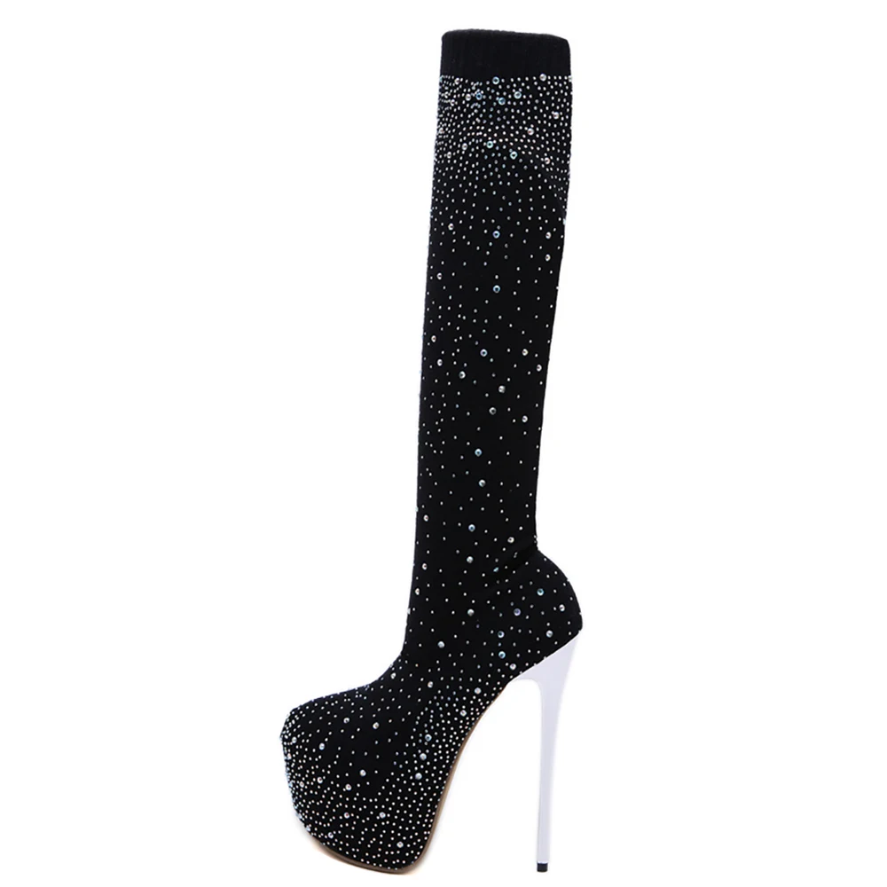 

Winter for woman fashion concise Pointed toe Pure color Platform clear heels boots Over the knee boots Stilettos heels 35-40