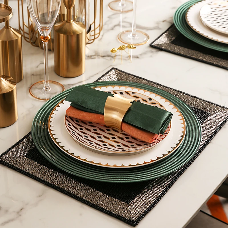 

Керамическая посуда с геометрическим ромбовидным узором, десертные тарелки для стеков, паста из Пномпеня, тарелка для спагетти, Западная По...