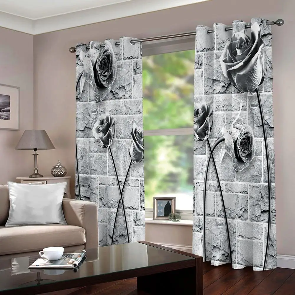 Серые занавески s розовые Индивидуальный размер роскошные затемняющие 3D для