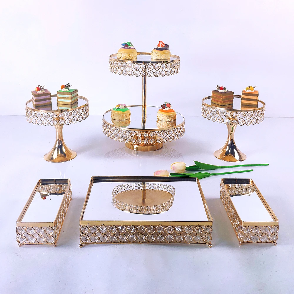 Oro nuevo 4-8 Uds electrochapado de Metal conjunto de soporte para pastel de fiesta de cumplea&ntilde;os boda postres, magdalenas Plate Rack-3