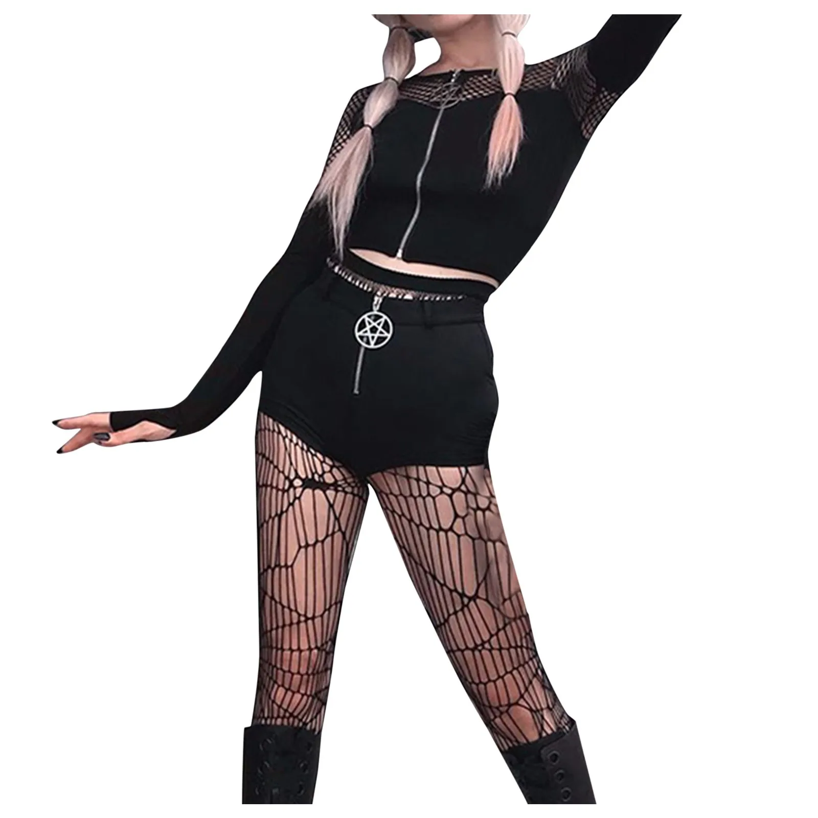 Женский кардиган в стиле хип-хоп сексуальный сетчатый лоскутный готическом панк
