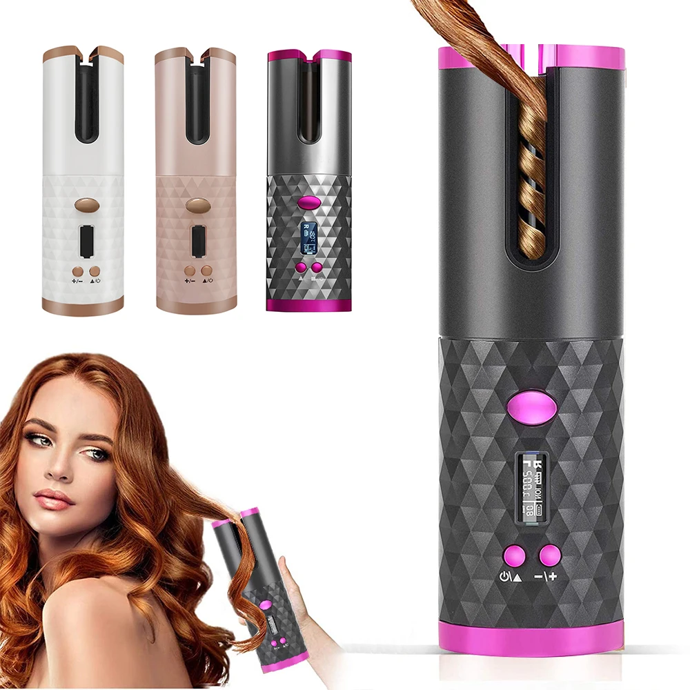 

Portable Cordless Automatic Hair Curler iron wireless Curling Iron USB Rechargeable Air Curler for LCD Display Ceramic Curler