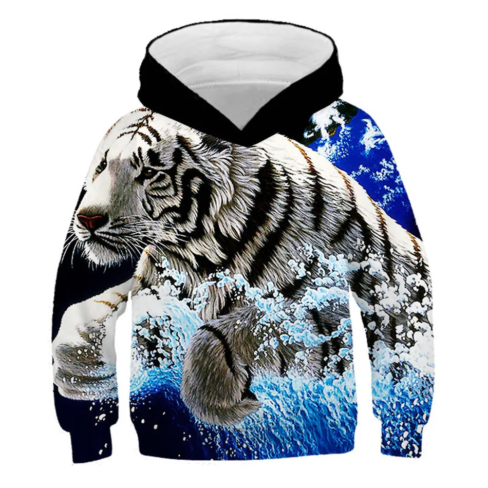 

Spring Autumn Kids 3D Hooded Sweatshirt Boys Girls Lovely King Lion Tiger Wolf Leopard Printed Hoodies Children Galaxy Pullovers