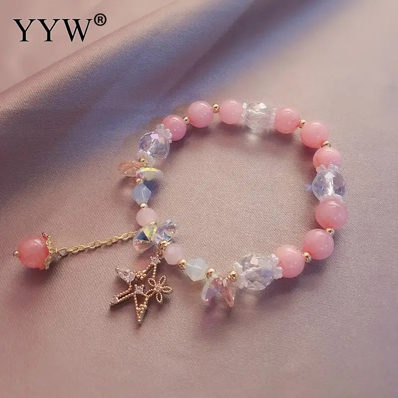 

Five-Pointed Star Pendant Bracelet Round Crystal Bracelet Fashion All-Match Bracelet For Female Daily Wear Length Approx 200mm