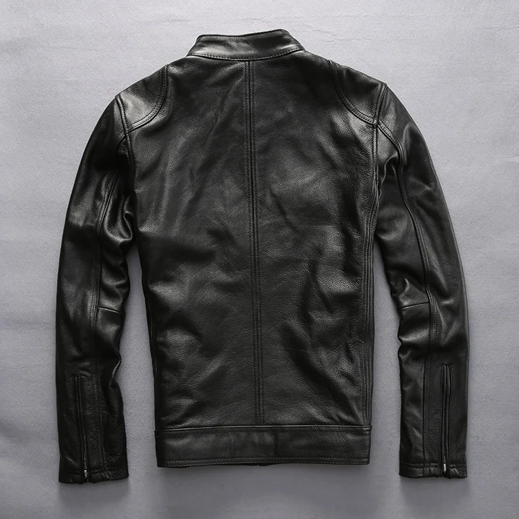 

Factory 2020 Men Black Genuine Leather Jacket Simple design Cow Leather Jackets over size S-7XL Cowhide Rider Jackets