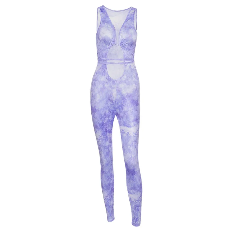 

Summer Tie-dye Sling Umbilical Jumpsuit Lace Wrap Chest Jumpsuit European and American Women's Clothing