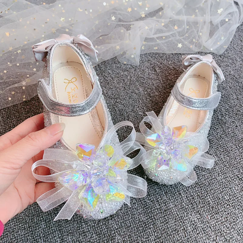 

YIHONGMEIQI New 2020 girls' Handmade flat shoes fashion children's crystal leather shoes girls' evening princess shoes