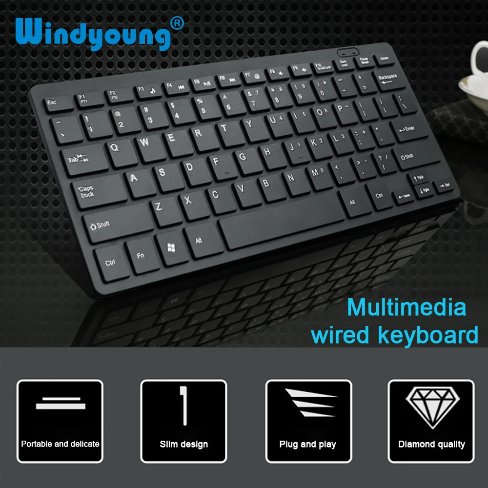 

Wired Keyboard Ultra Thin Quiet Small Size 78 Keys Mini Multimedia USB Keyboard For Laptop PC with Arabic Russian Hebrew Sticker