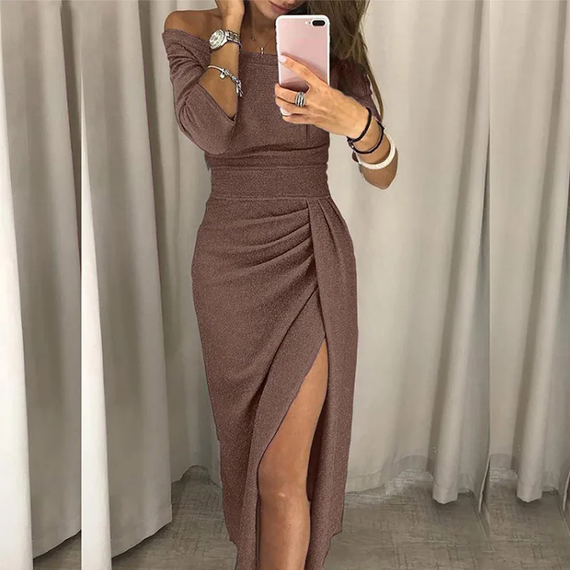 Сексуальное женское вечернее платье Elsvios с высоким разрезом Осеннее шелковое