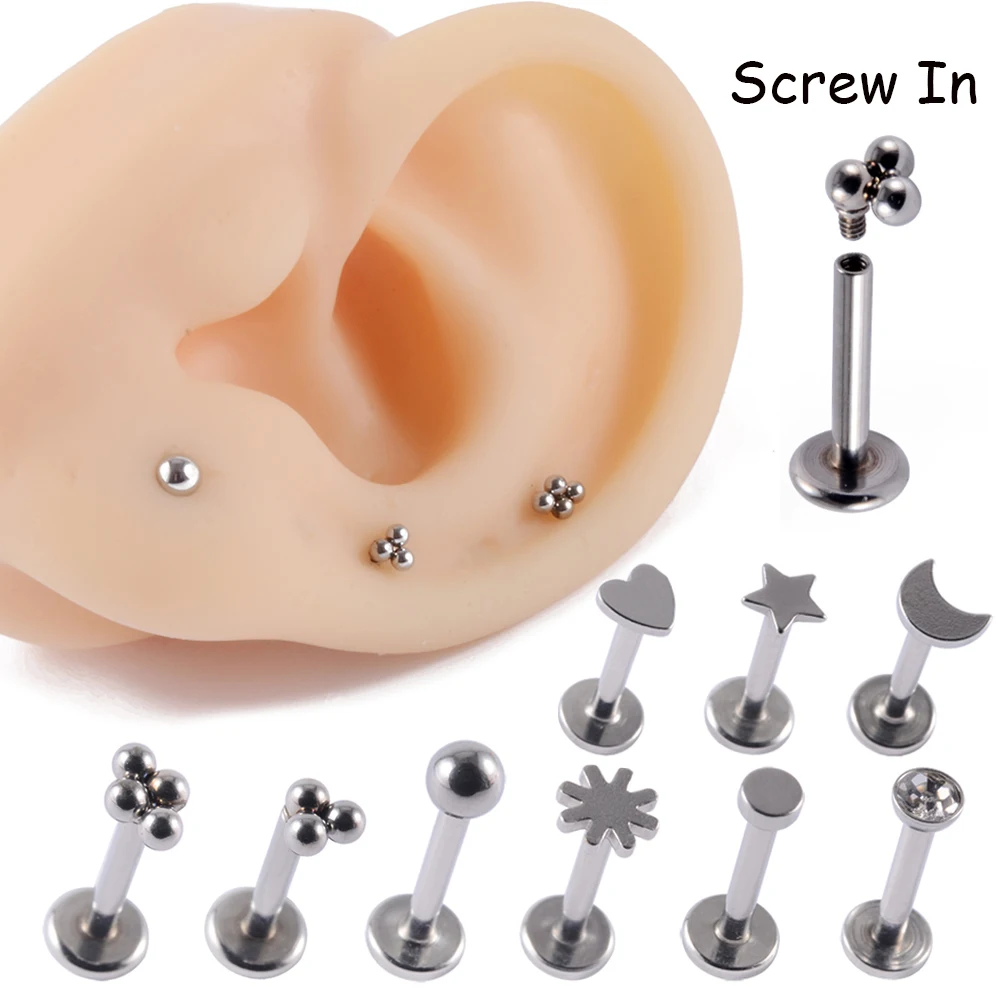 

1PC Stainless Steel Heart Ball Moon Labret Stud Lip Ring Earring Ear Studs Ear Cartilage Tragus Helix Lobe Piercing Body Jewelry
