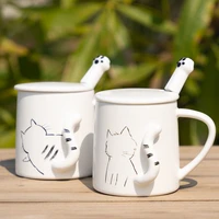 tailed cat mug children with lid spoon coffee mug ceramic couple models simple home drinking mug breakfast milk tea cup kedicat