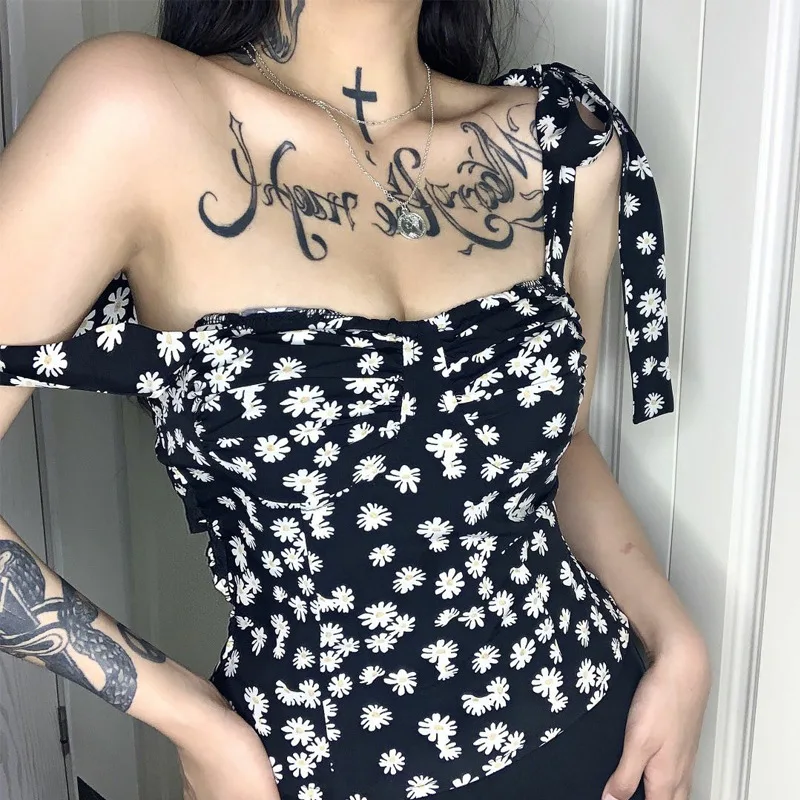 Женский укороченный топ с цветочным принтом облегающий Топ без рукавов открытой
