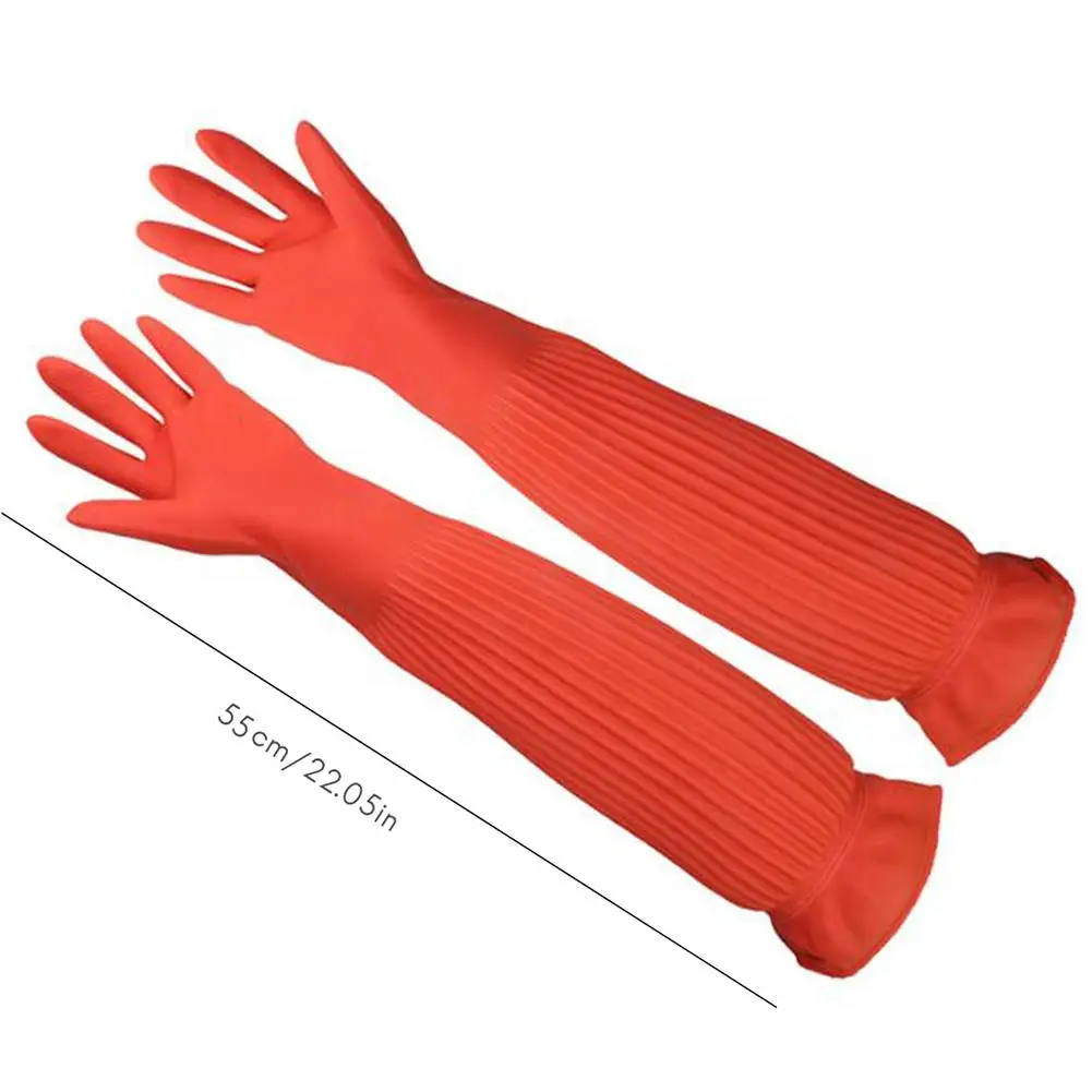 

55cm Kitchen Dish Washing Waterproof Non-slip Long Sleeve Latex Cleaning Gloves Household Silicone Dishwashing Gloves
