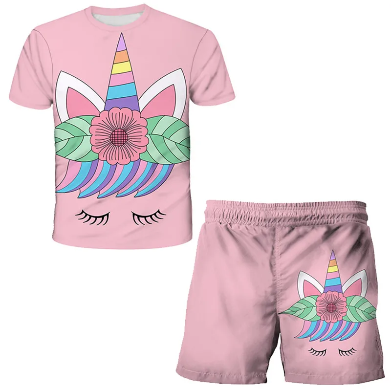 

2020 Boys Clothes Summer hot sale Kids Unicorn T Shirt Short Boy cartoon Outfit Sport Suit Children Clothing Set 4-14 Year
