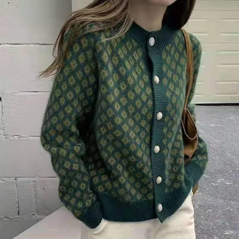 

Новинка весна-осень 2021, Повседневные свитера с V-образным вырезом, женский классический винтажный женский кардиган с высоким воротником