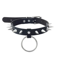 emo spike choker cool punk black faux leather collar for girls chocker goth necklace gothic accessories