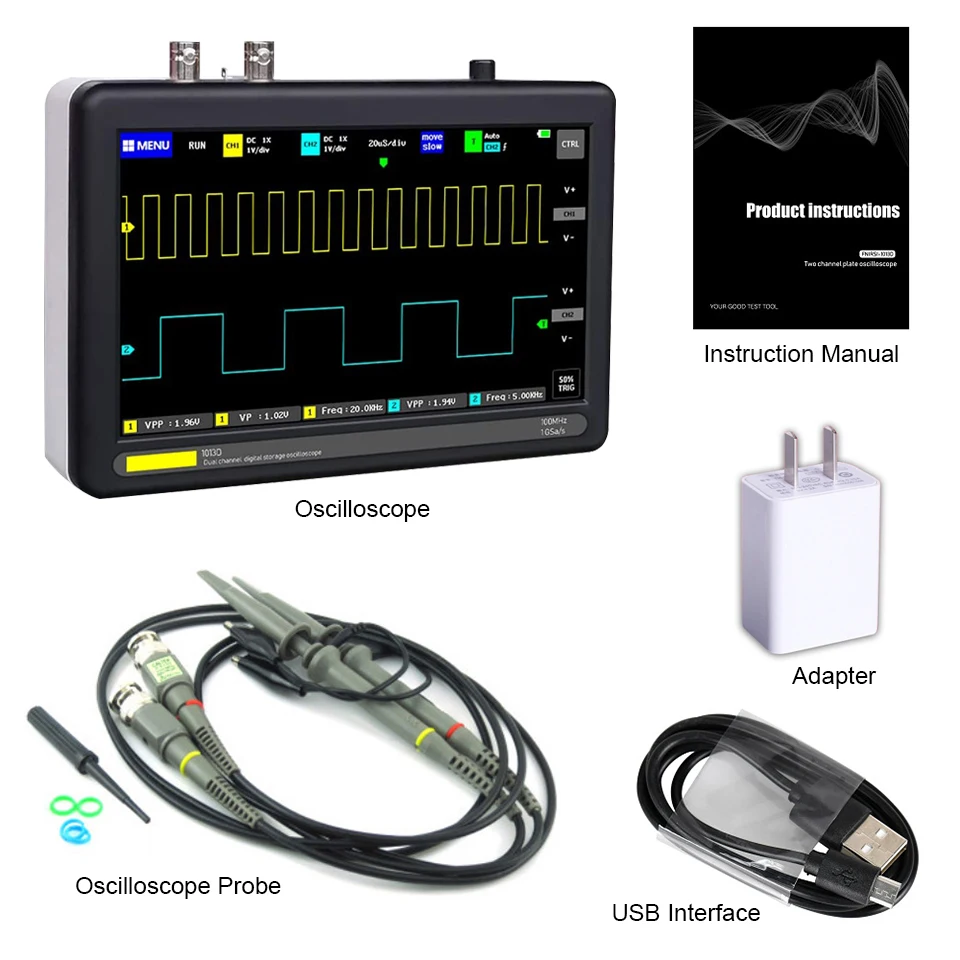 

Digital Oscilloscope 100MHz Dual Channel Mini Tablet Digital Oscilloscope TFT LCD Touching Screen Professional Oscilloscope