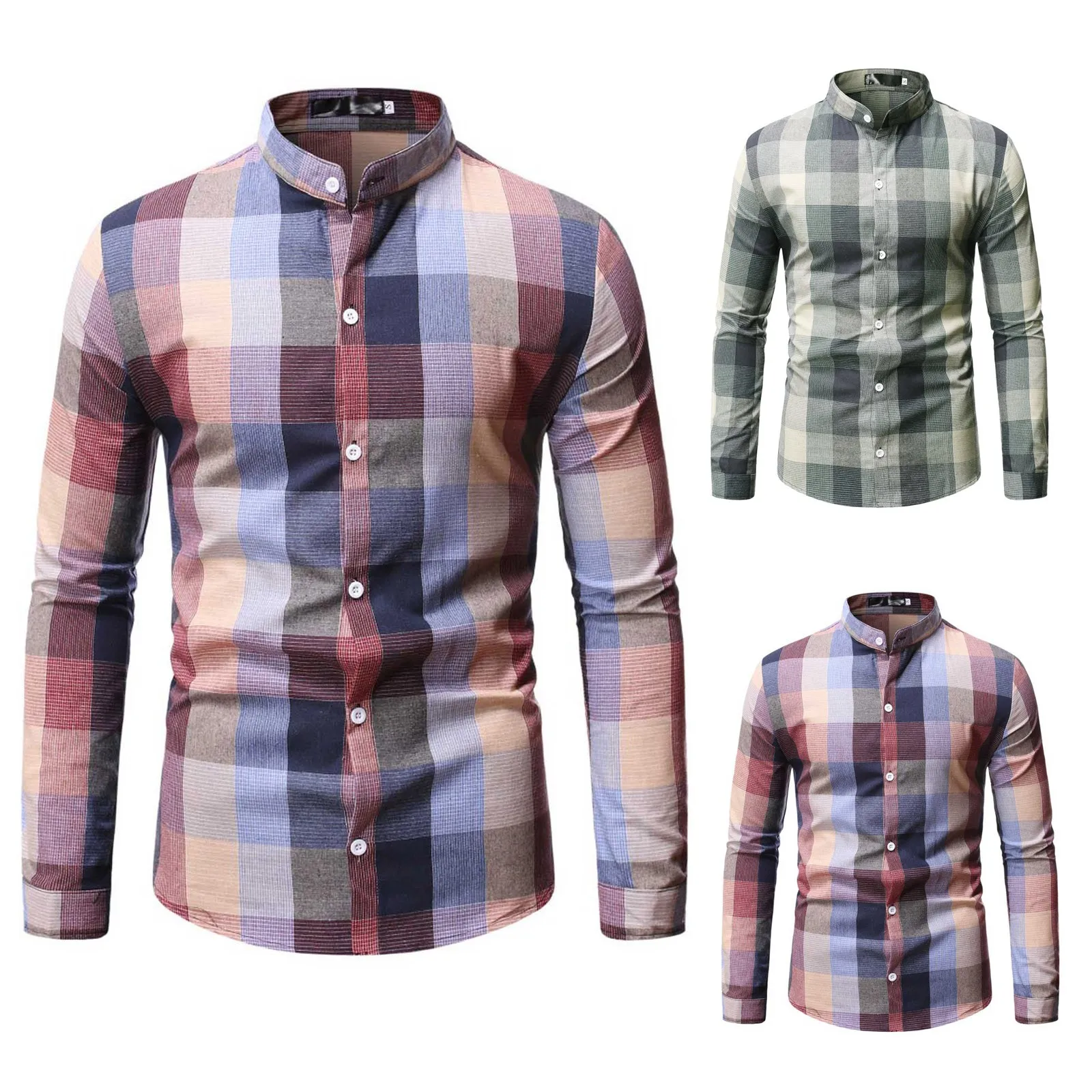 

Рубашка Мужская с воротником-стойкой, на пуговицах, с длинным рукавом