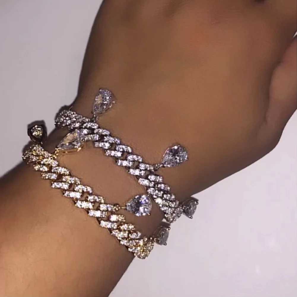 

Iced Out Crystal Charm Chunky Cuban Link Bracelet For Women Shine Rhinestone Thick Miami Cuban Bracelets Hip Hop Rock Jewelry