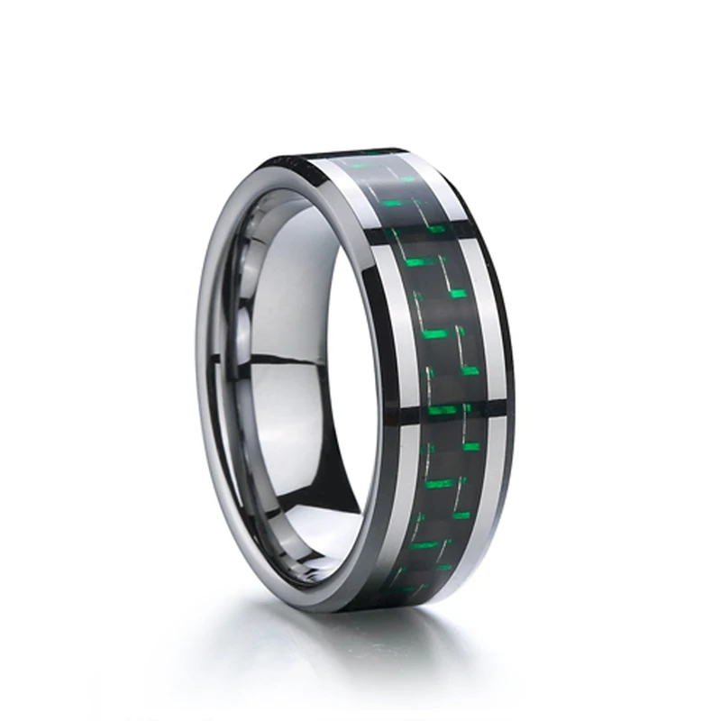 Большое количество 50 шт. зеленых вольфрамовых колец из углеродного