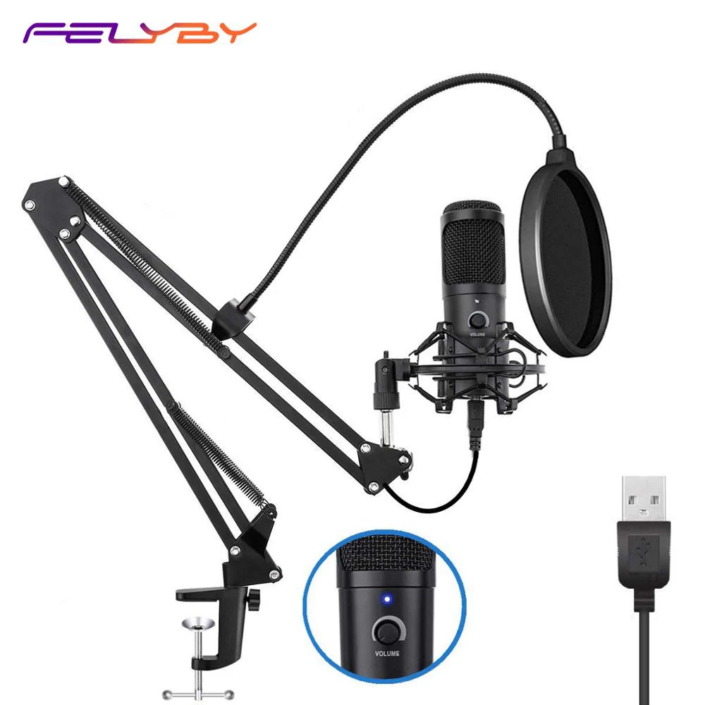 Комплект USB микрофона FELYBY с подключением и воспроизведением конденсаторный