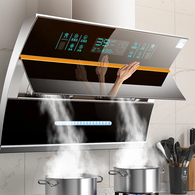 90cm Hood Kitchen Wall-mounted Hotte Aspirante Cuisine Side Suction Okap Kuchenny 220V Intelligent Cleaning Rang Hood