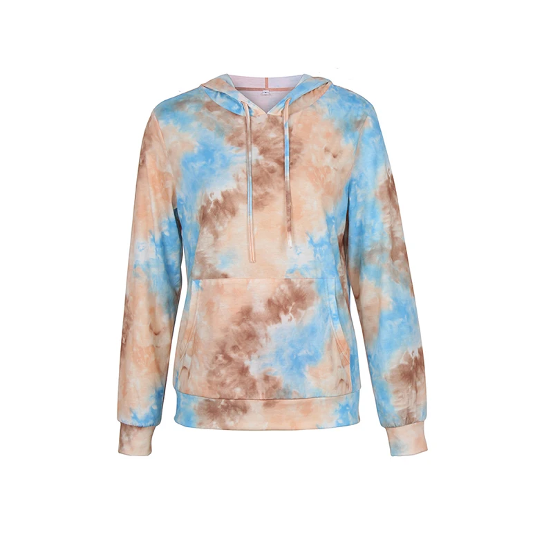 

2020 Autumn Spring Women's Hoodies Tie Dye Hooded Vintage Pullover Long Sleeve with Big Pock Loose Casual Female Sweatshirts