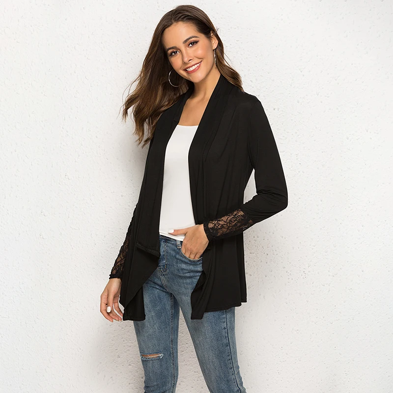Women Summer modal Kimono Cardigan Long Sleeve Cuff lace stitching Blouses Loose Boho Blusa Shirts Plus Size Shirt | Женская одежда