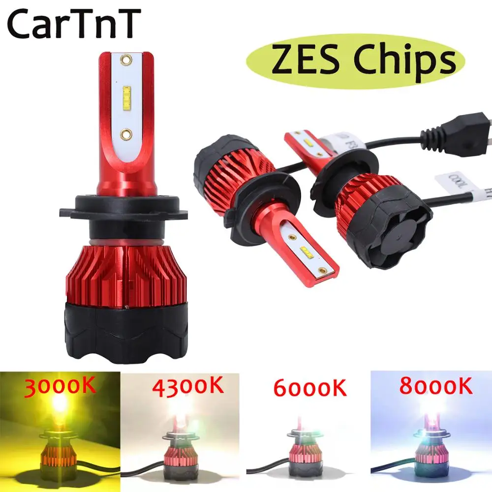 CarTnT 2 шт. светодиодный H7 H4 Автомобильные фары H1 H3 H11 9005 HB3 9006 HB4 9004 9007 880 светодиодный лампы 72 Вт 3000K 4300K 6000K 8000K светодиодный свет