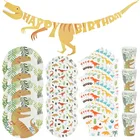 Динозавр тема вечерние Disposabe посуда тарелки салфетки для стаканчиков с днем рождения баннер для душа ребенка Дети День рождения украшения