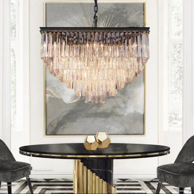 

Modern Square Crystal Chandeliers Light Fixture K9 Crystal Drop Lamp Suspension Lamp for Hotel living room restaurant lamp