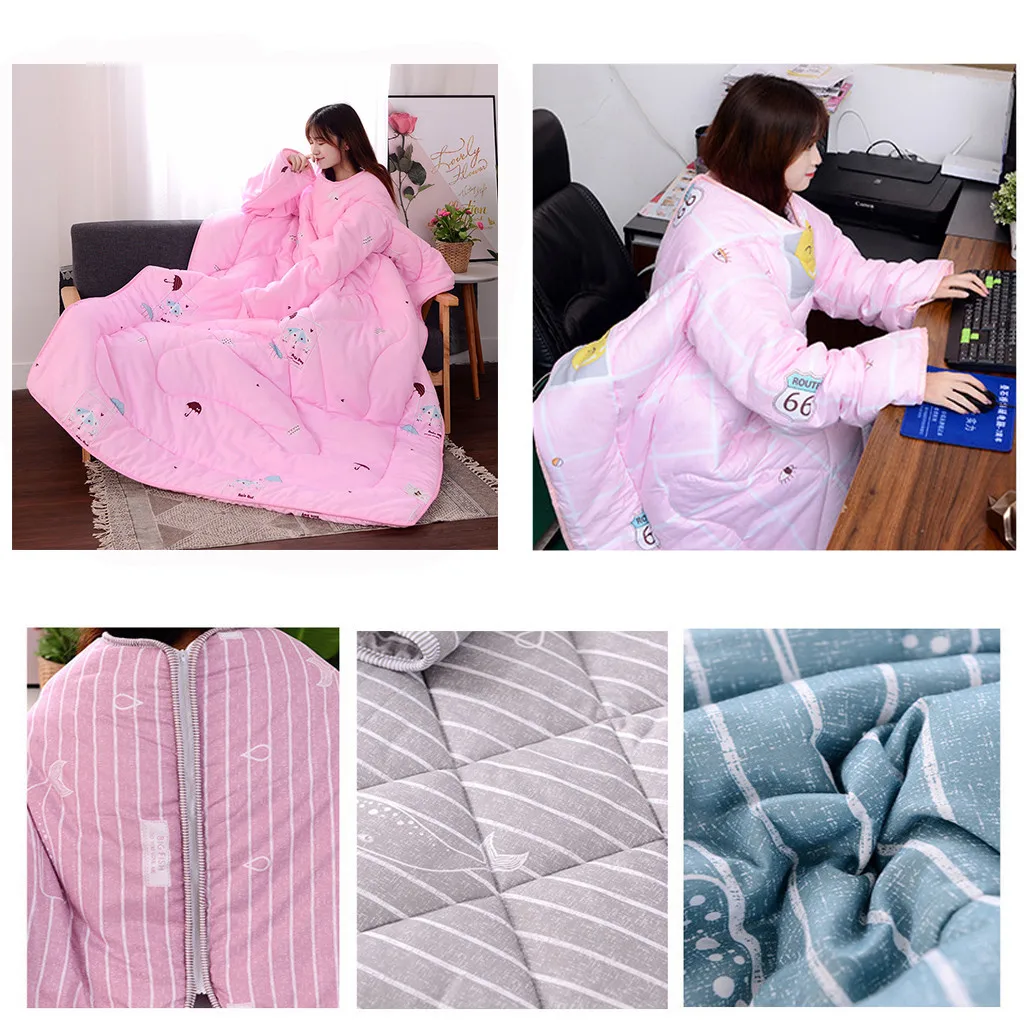 Winter Lazy Quilt with Sleeves Home Bedding Comforter Printed Edredom Keep Warm Duvet Filling 4 styles | Дом и сад