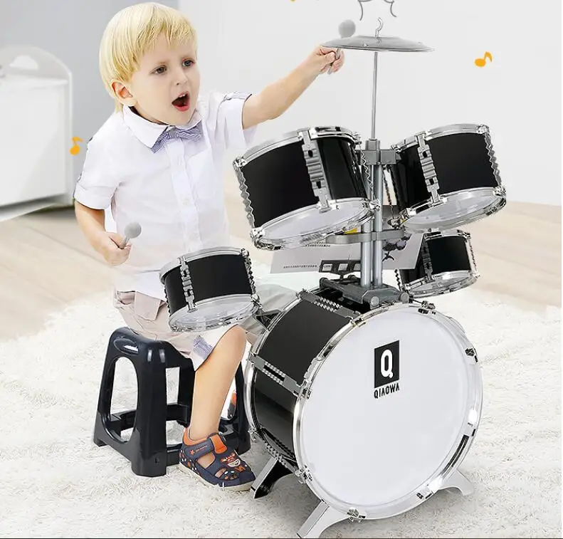 

Quality Children Funny Toys Drum 5 Pcs Drum Kit Height Adjustable Junior Percussion Instrument Boys Girls Play 3-6 yrs Old