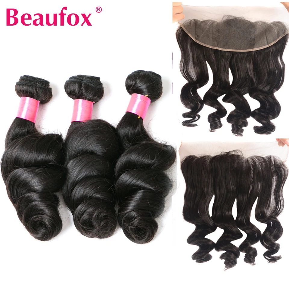Beaufox бразильские свободные волнистые 3 пучка с фронтальным кружевом Remy