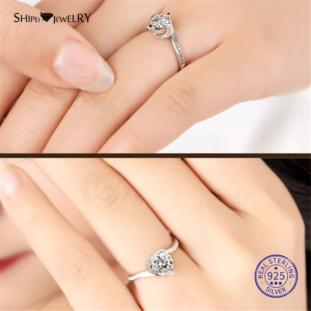 

Shipei 100% 925 Sterling Silver Fine Jewelry White Gold 8mm White Sapphrie Engagement Ring for Women Anniversary Gift