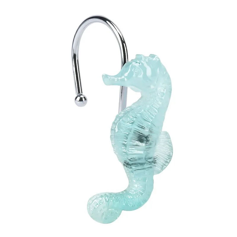 Ganchos decorativos para Cortina de ducha, ganchos de Metal a prueba de &oacute;xido, con forma de tema de playa y Oc&eacute;ano Azul, para Ba&ntilde;o-4