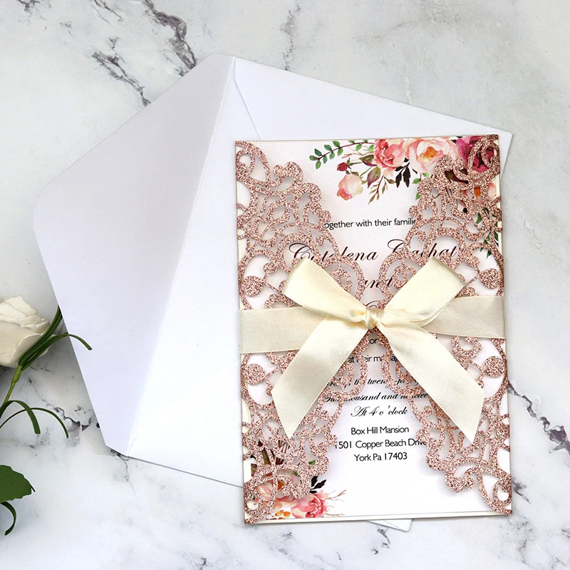 1 шт. Блестящая бумажная лазерная вырезка свадебного приглашения Персонализированные поздравительные открытки Рождественская вечеринка Декорация