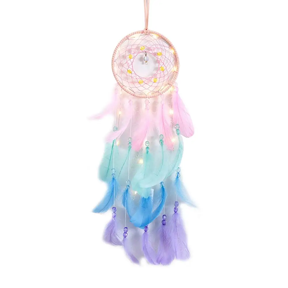

Home Wall Dreamcatcher Led Handmade Feather Dream Catcher Braided Wind Chimes Art For Room Decoration Hanging Decor Poster #W0