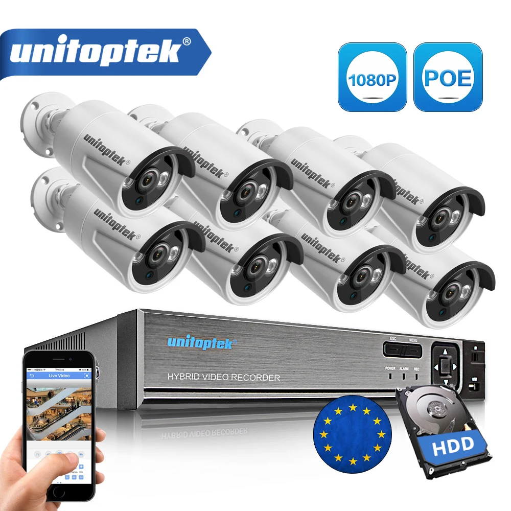 Камера видеонаблюдения 8CH True 48 В POE NVR 8 шт. 2 МП IP инфракрасная камера ночного