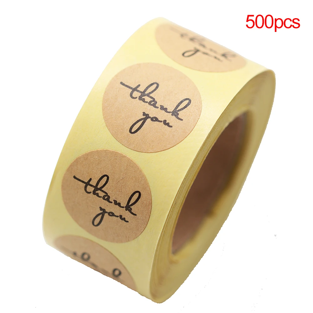 

500pcs/roll Roll Round Thank You Kraft Labels Paper Stickers For DIY Manual Decoration Gift Card/Gift Box Etc