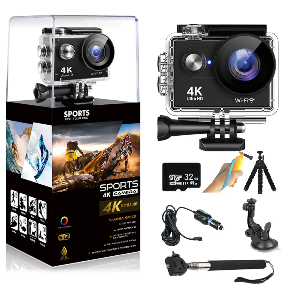Камера экшн FIREFLY WIFI Ultra HD 4K/30fps 16МП 2.0" 170D 30м под водой водонепроницаемая запись видео на шлеме камеры спортивного типа.