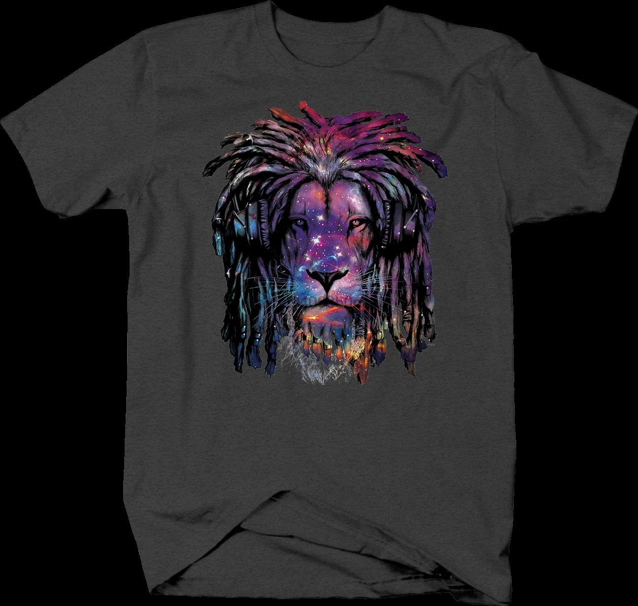 Мужская футболка с музыкальными наушниками rastafaa Galaxy изображением головы льва