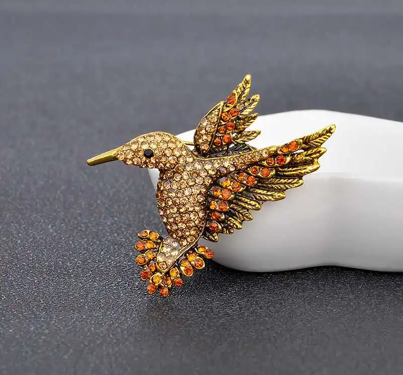 High quality pin hummingbird rhinestone fashion brooch anti-silver plated crystal accessories multicolor ladies clothing | Украшения и